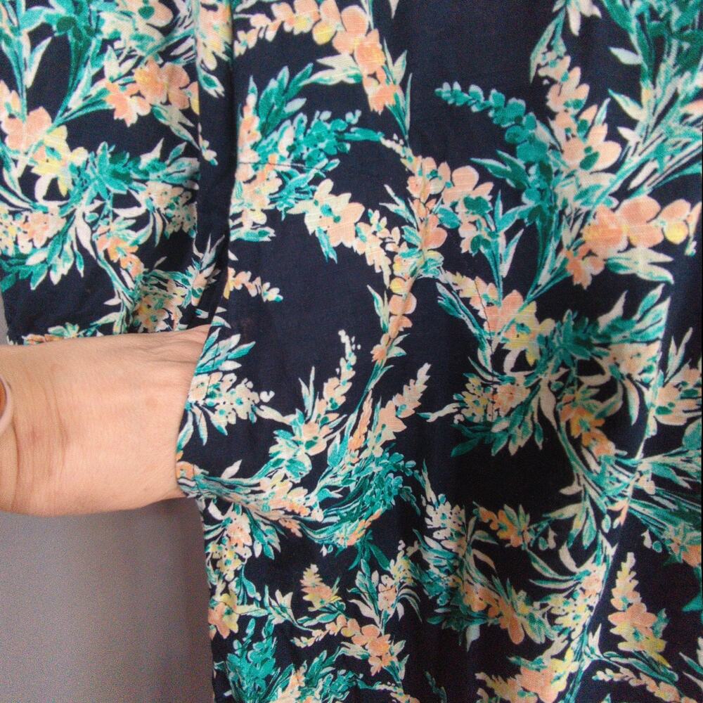 J Jill Dress Womens S Petite Blue Floral Cotton Exotic Gardens Pockets V Neck View 4
